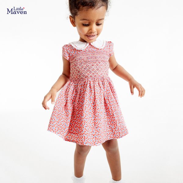 Little Maven Sommerkleid für Babys, Mädchen, Baumwolle, Blumenmuster, lässige Kleidung, weich und bequem, für Kleinkinder im Alter von 2 bis 7 Jahren