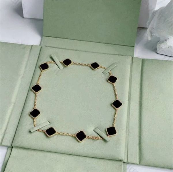 Silberne Anhänger-Halsketten Luxus 100 Fashion Clover Elegant Cleef Ten Clovers Classic Flower Armband 18k Gold Van Womens Designer Jewelry 1