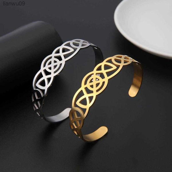 Skyrim Vintage нержавеющая сталь Celtics Knet Bangles Bangles Outcutout Gold Color. Мужчины Женщины -пара манжеты браслеты подарки L230704