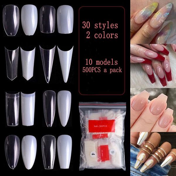 Unhas postiças 500 pçs/saco Falsas 33 Cores Naturais Transparentes Francesas Folhas de Manicure Remendo para Unhas Completo