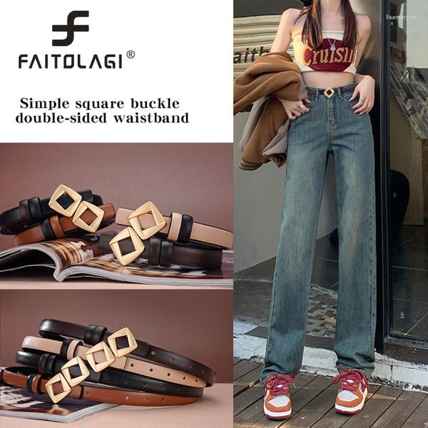 Cintos Geométricos Botão de Pressão Feminino Cinto Moda Chique Couro PU Fino Para Jeans Calças Decorativas Cinto Cinto Decoração Cintura