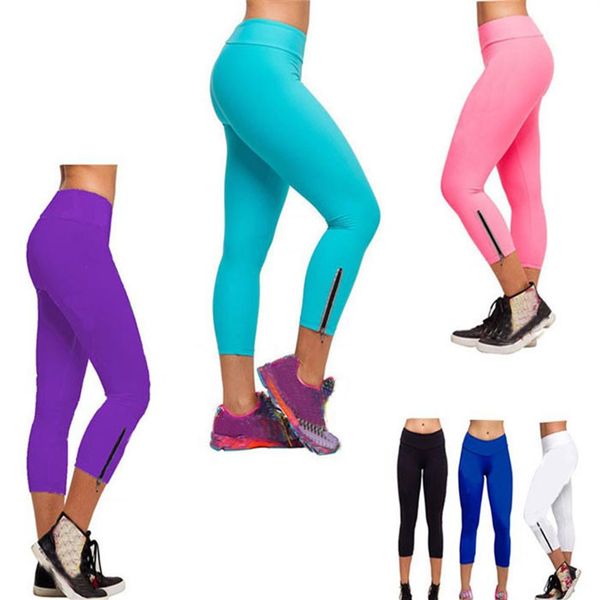 Nuovo arrivo Donna Comodi Collant Capri solid A Pantaloni da corsa Leggings fitness tagliati a vita alta S-XL200Q