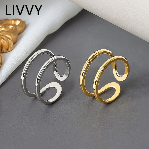 Livvy Silver Color Fashion Двойные изогнутые линии регулируемые кольцо для женщин золотое кольцо для вечеринки ювелирные изделия подарки