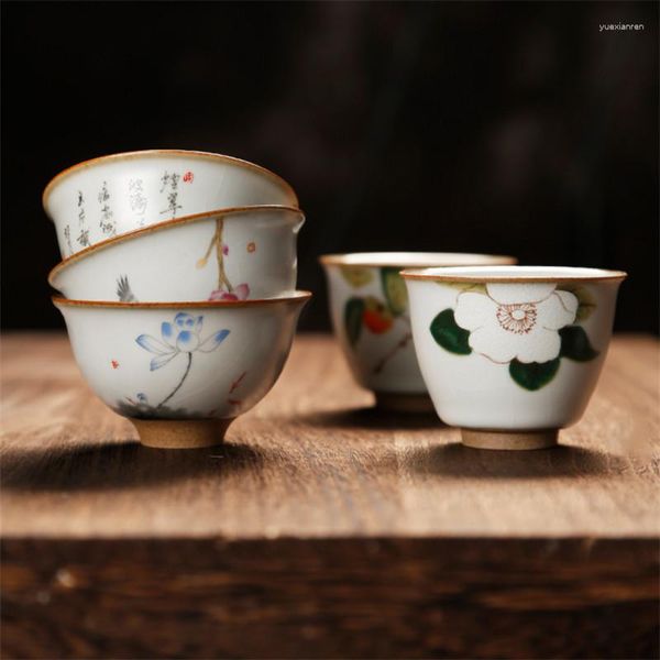 Fincan tabakları Japon retro el yapımı seramik çay fincanları içecek yalıtımlı el boyalı su kupası ev şarap cam vaso bira fincanı