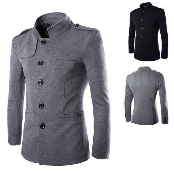 Neuheiten Winter Männer Casual Stehkragen Chinesische Tunika Anzug Blazer Jacken Schwarz Einreiher Dünne Jacke und Mantel M-2XL311b