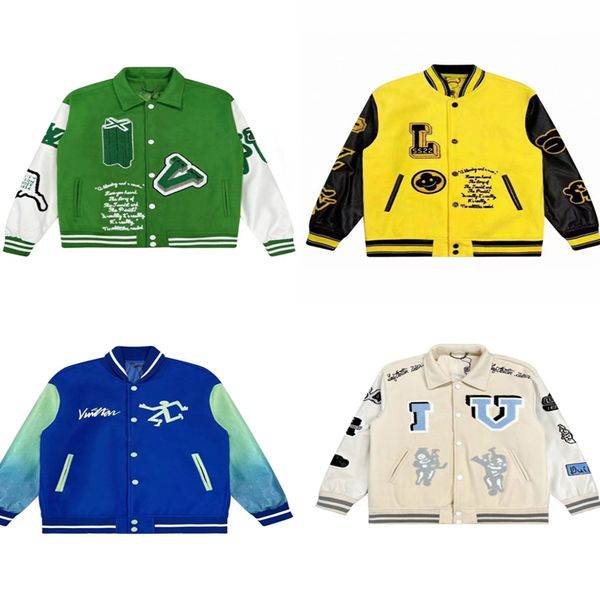 23 Giacca da baseball da uomo Giacca da uomo Giacca da uomo in cotone spesso floccato in pelle Splicing Uniforme da baseball Coppia sportiva casual alla moda '