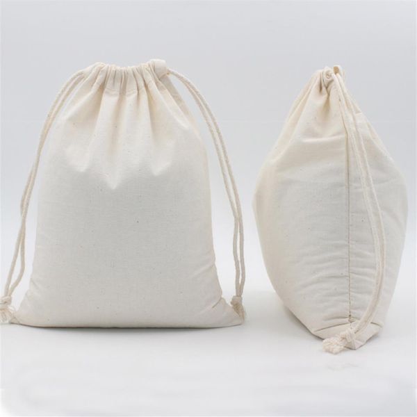 Lote 15x20cm 50 pçs Lote de Algodão Branco Simples com Cordão Bolsa de Saco de Natal Decoração de Casa Sacos de Presente Organizador de Doces 309h