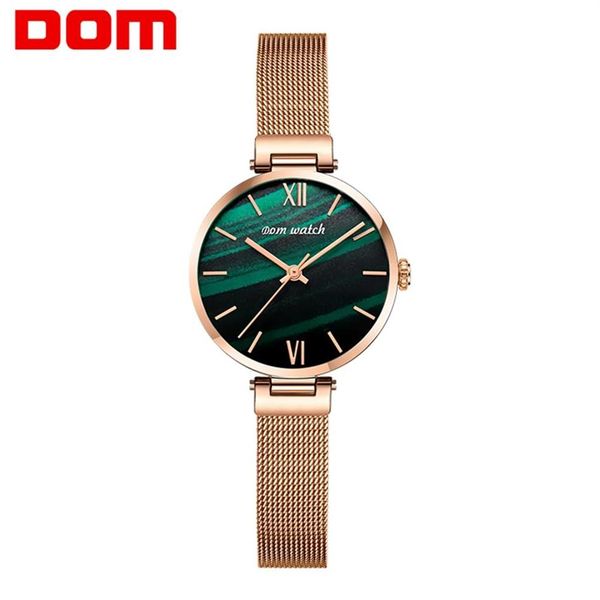 Relógios femininos DOM novos relógios femininos com pulseira de ouro rosa vestido de quartzo feminino relógio de pulso verde malaquita relógio feminino G-1286G-3M206u