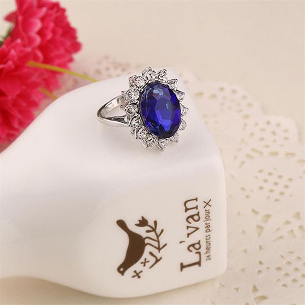In tutto il Luxury British Kate Princess Diana William Engagement Wedding Blue Sapphire Ring set puro Solid 205e