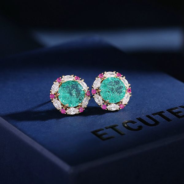 Стадеры QTT изысканные маленькие круглые серьги Paraiba Tourmaline 925 Свадебная вечеринка Свадебная вечеринка Золотые украшения 230719