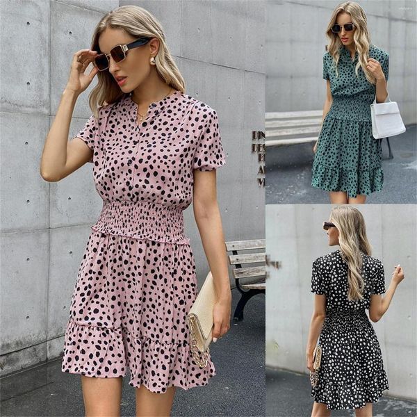 Vestidos Casuais Vestuário Feminino Decote em V Suspensório Estampado de Bolinhas Padrão Estampado Solto Sem Encosto Simples Vestido Túnica Linha A Vestidos