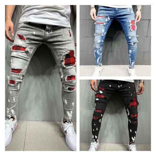 Pantaloni da uomo 2023 Arrivo Uomo Patchwork Jeans a piede piccolo Accesso con cerniera Fori di usura Pantaloni in denim