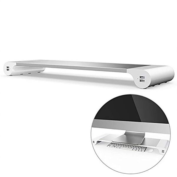 Space Bar per iMac Alluminio Laptop PC Monitor Stand Riser Desk Organizer con 4 porte USB Archiviazione tastiera per computer Noteboo2264