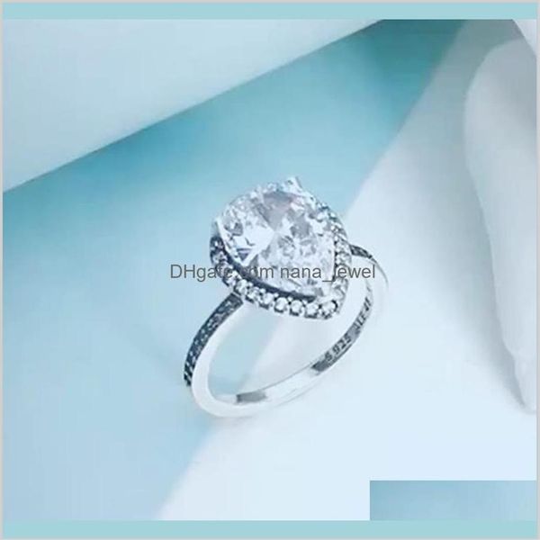 Big Cz Diamond Wedding Ring Haute Qualité 925 Sterling Silver Pour Pandora Sparkling Teardrop Halo Ring Avec Boîte D'origine Femmes Jewe300f