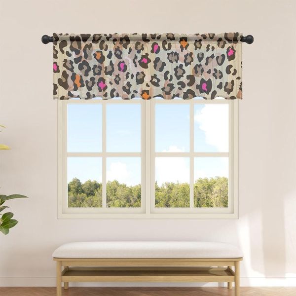 Cortina estampa de leopardo curta tule cozinha pequena transparente sala de estar decoração de casa cortinas de voile