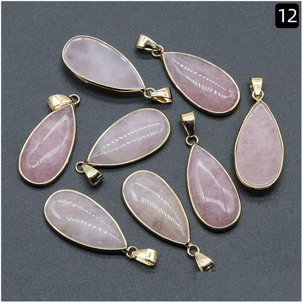 Amuletos Cristal Natural Pedra Banhada a Ouro Gota de Água Aventurina Quartzo Rosa Olho de Tigre Opala Ágata Pingentes Colar Diy Joia Dhgarden Dhybj