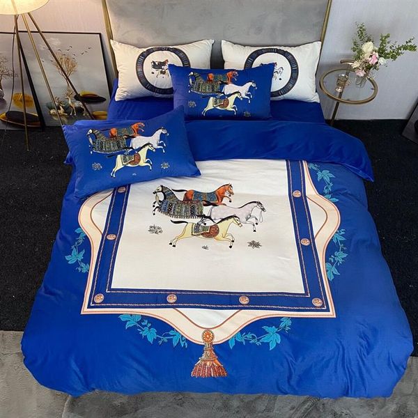 Blaue Designer-Bettwäsche-Sets aus Samt, Bettbezug, Bettdeckenbezug-Set, Queen-Size-King-Size-Bettbezug, luxuriöses Bettlaken, Kissenbezüge293G