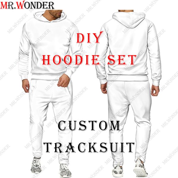 Fatos de Treino Masculino Mr.Wonder DIY Design 3D Graphic Print Custom Hoodie Moletom com Zíper Moletom T-shirt Conjunto de T-shirt Conjunto de Moletom Conjunto de Zíper Unissex Streetwear 230720