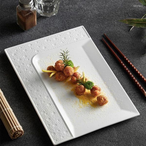 Pratos de 16 polegadas grande branco de abas largas Western Dish Raindrop El Restaurant Cold Special Tableware Rectangular Plate.