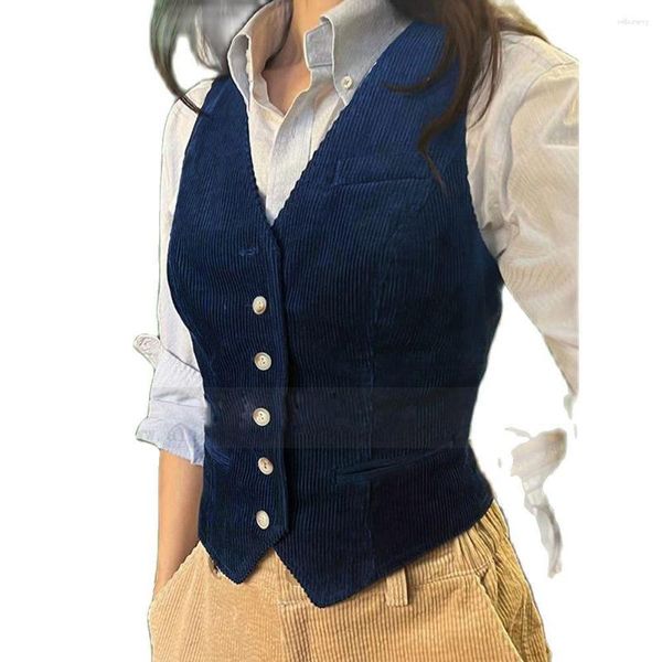 Herrenwesten Cord Vintage Damenweste V-Ausschnitt Einreiher Drei Taschen Mode Elegant Slim Fit Ärmellose Jacke