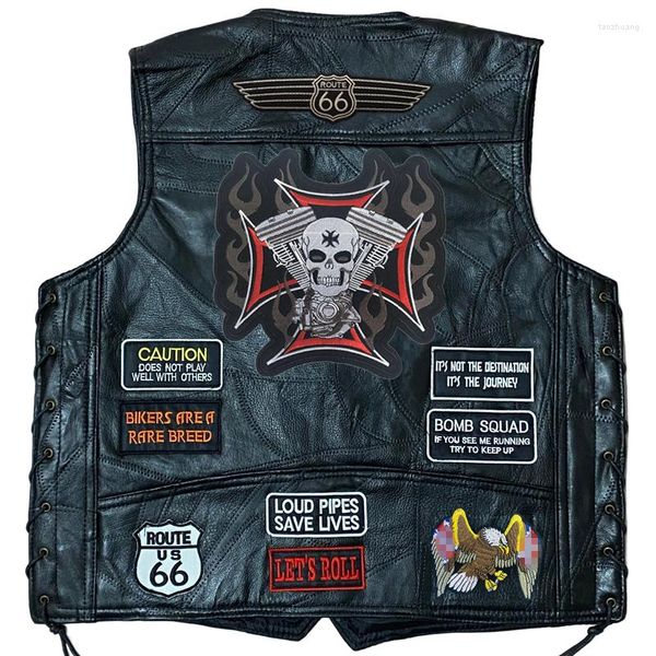 Gilet da uomo 2023 Moda Ricamo Moto Gilet in pelle Sheepski Giacca senza maniche Club Equitazione MotoBiker Punk Veste per uomo