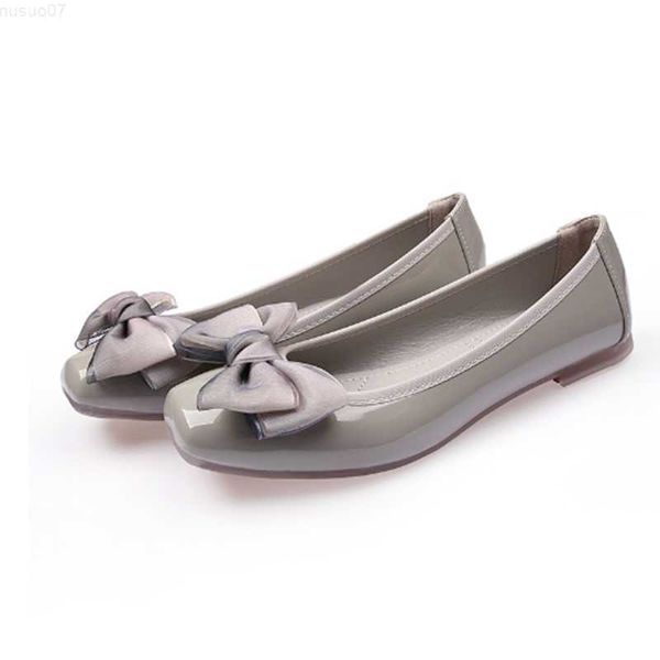 Scarpe eleganti Donna Ballerine in pelle Scarpe con fiocco in seta macchiata di seta Mocassini Punta quadrata Ampia vestibilità EU35-44 27cm Tacons grigio rosso con cucitura L230721