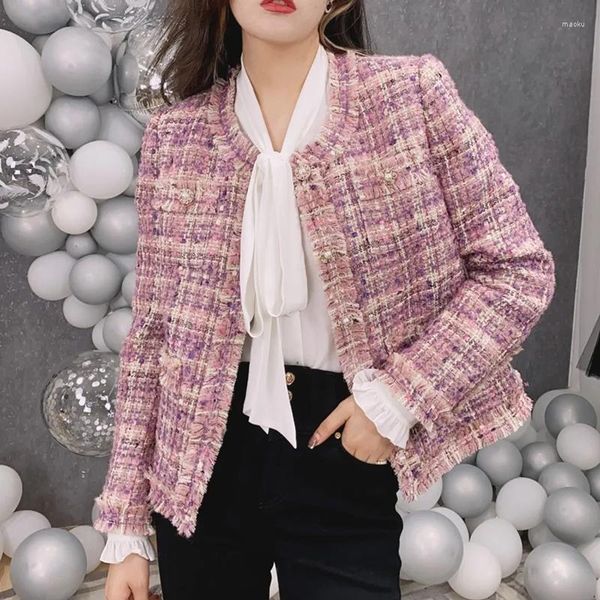 Jaquetas Femininas Taro Roxo Tweed Jaqueta Curta Moda Coreana Outono Inverno Borla Casaco Pequeno Seio Simples 2023 Chegada Tendência Outerwear