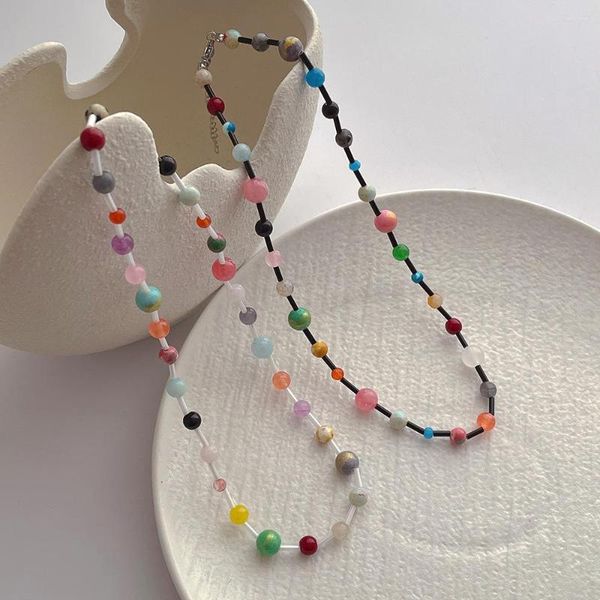 Collana Orecchini Set Giappone E Corea Del Sud Colorato Colorato Pietra Naturale Cuciture Donne Braccialetto Di Cristallo Accessori Regalo Di Gioielli