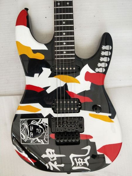 George Lynch Kamikaze I E-Gitarre, schwarzer Camo-Korpus, doppelter Shake-Ahornhals