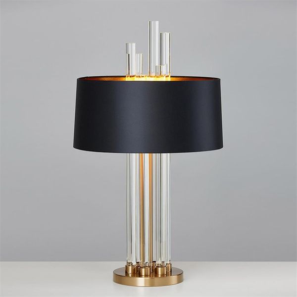 Luminária de mesa moderna de luxo em vidro, sala de estar, cabeceira, tecido, abajur, iluminação doméstica, Fixtrues E27 110-240V287V