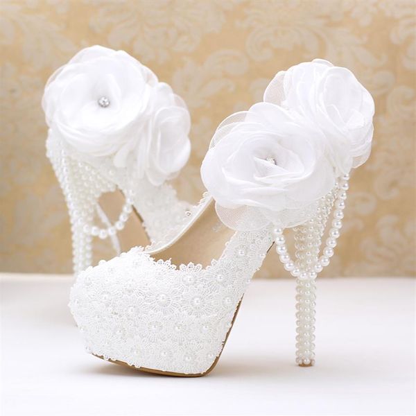 Perle Cristalli Scarpe da sposa Bianche Dimensioni su misura 10 cm 12 cm 14 cm Scarpe da sposa con tacco alto Prom Party Pompe da donna 190b