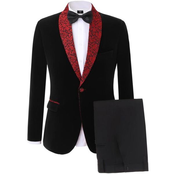 Mode Samt Bräutigam Smoking Schal Revers Trauzeugen Herren Hochzeitskleid Mann Jacke Blazer Prom Abendessen 2 Stück Anzug Jacke Hosen T325V