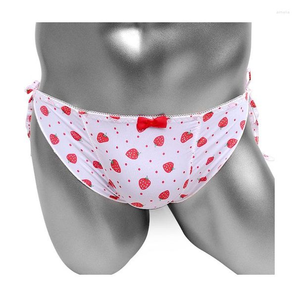 Calcinhas Sissy de alta qualidade com estampa de morango e babados cuecas masculinas cuecas lingerie sexy transparentes