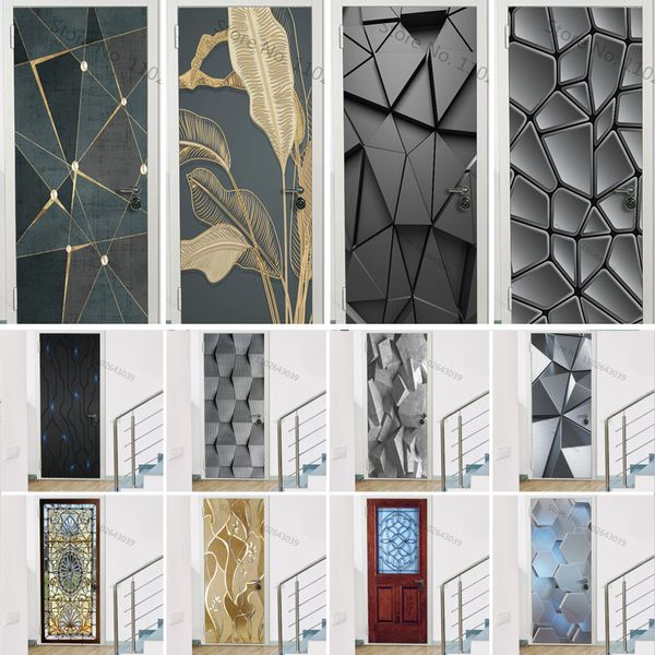 Adesivos de parede autoadesivos adesivos de porta modernos abstratos decoração vinil à prova d'água removível corredor arte poster decalques decoração de casa 230720