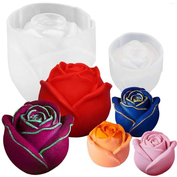 Backformen 2PCS 3D Rose Silikon Eis Formen DIY Blume Kerzen Epoxidharz Gießen Seife Cube Maker Küche Kuchen werkzeuge