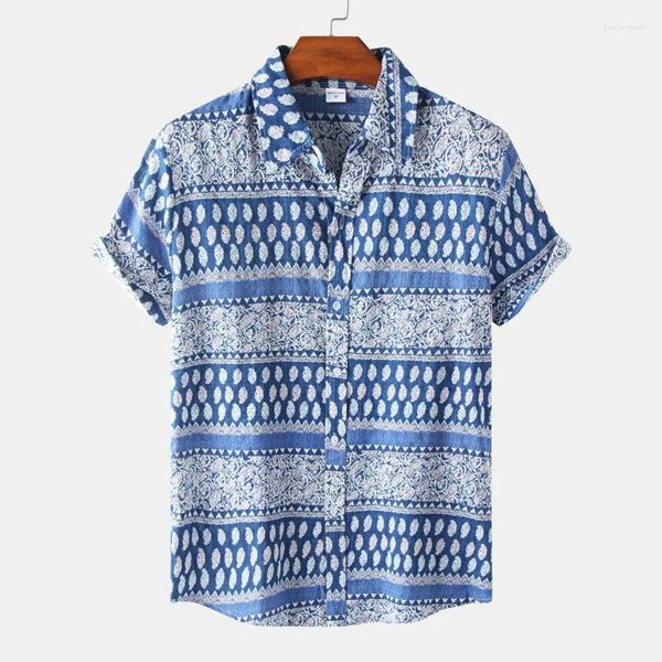 Casual herenoverhemden 2023 Zomermode Grote losse ontspannen print Polokraag Etnische stijl Shirt met korte mouwen Top voor heren