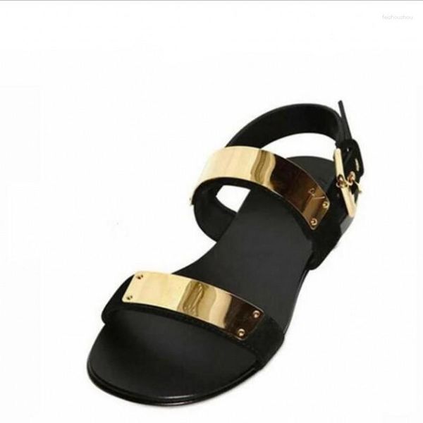 Men Sandals Gold Summer para correntes Gladiadores de lazer de praia plana genuína