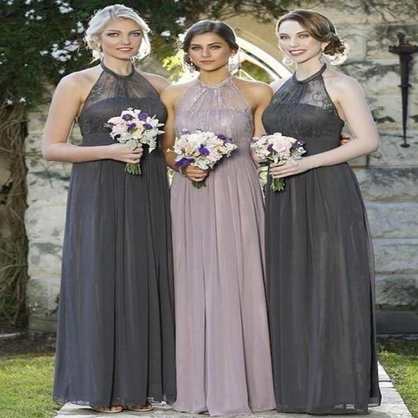 Сделано по индивидуальной серой шифоновой длинной платье подружки невесты пляжные садовые романтические кружевные свадебные платья гостевые платья. Главные платья.