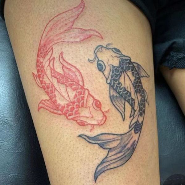 2022 neue Stil Doppel Farbe Cyprinoid Temporäre Tattoo Aufkleber Für Männer Frauen Arm Oberschenkel Körper Kunst Mode Fisch Wasserdichte Tattos