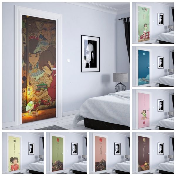 Adesivos de parede clássico anime Spirited Away desenhos animados casa adesivos de parede porta guarda-roupa DIY kawaii decoração do quarto das crianças 230720