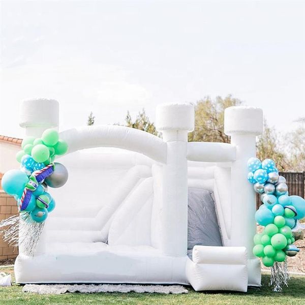 Castelo insuflável branco insuflável para casamento com módulo deslizante para adultos Mariage Bounce Combo salto trampolim para festa Eve228z