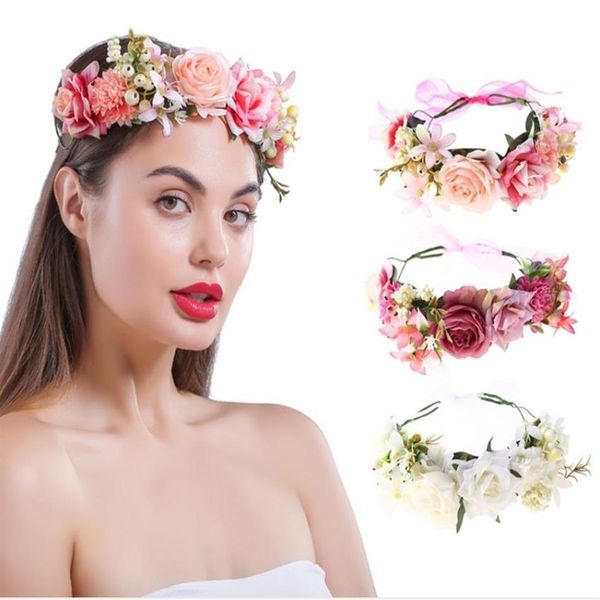 faixa de cabelo dourada Haimeikang Boho Feminino Coroa de flor rosa Acessórios de cabeça de praia Fita floral Faixas de cabelo Coroa de flores Acc qylHmY288L