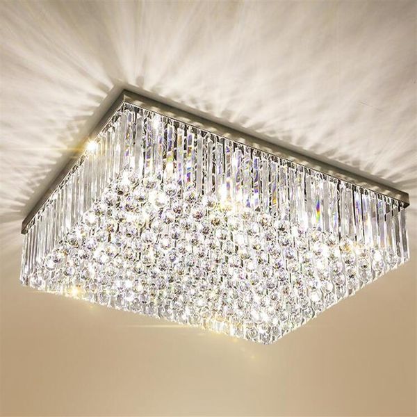 Zeitgenössischer quadratischer LED-Kristall-Kronleuchter mit Beleuchtung aus K9-Kristallen, Deckenleuchten, luxuriöse Unterputz-Kronleuchter-Lampe für das Wohnzimmer roo272R