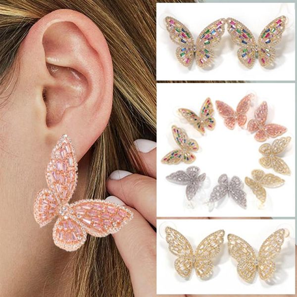 4 Farben Personalisierte Roségold Kubikzircon Großer Schmetterling Ohrringe Punk Neue Mode Ohrstecker Bling Diamant Ohrschmuck Geschenke 2538