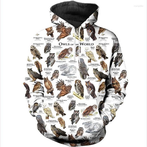 Moletom Masculino Outono e Inverno Pássaro Animal Enciclopédia Impressão 3D Moletom Masculino Feminino Infantil Casual Moda