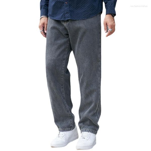 Jeans Masculino Tamanho Grande Denim Veludo Grosso Solto Perna Reta Calças Largas de Inverno Pernas Largas Calças Drapeadas Masculinas Gordas