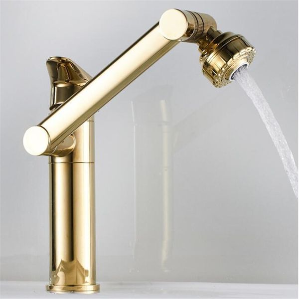 Rubinetto multifunzione per bagno Rubinetto per lavabo dorato Miscelatore per acqua calda e fredda Gru Rubinetti per acqua universali montati su ponte in bronzo antico