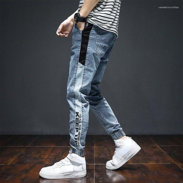 Jeans masculino estiloso para homens slim fit calças de cowboy harém calças afuniladas perna larga 2023 tendência cintura baixa tubo apertado clássico Kpop Xs