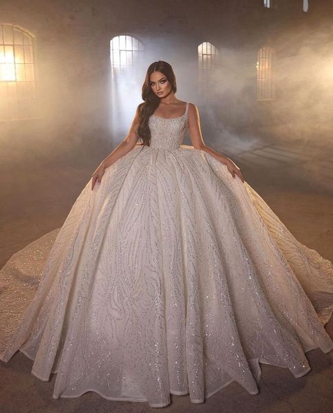 Lüks Ballsown Gelinlik Silah Squales Sequins Aplike Ruffles Fermuar Elmaslar Artı Boyut Gelin Gowns Özel Yapımı Vestido De Novia