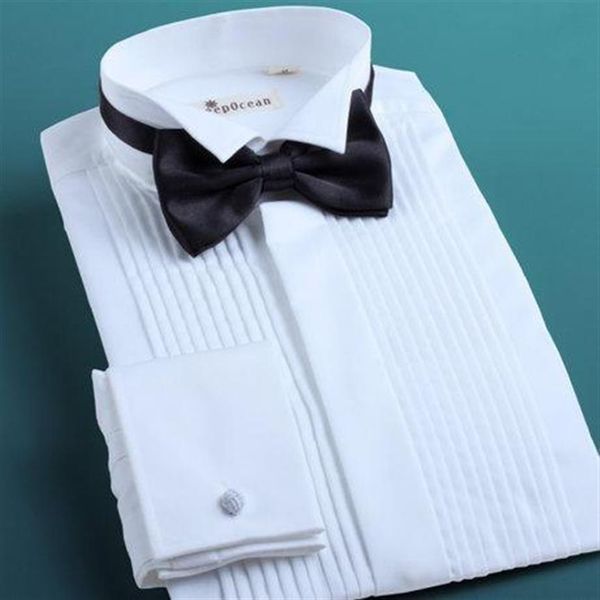 Nova chegada camisas de noivo de casamento branco mangas compridas camisas masculinas formais de baile de alta qualidade padrinhos noite shir291F